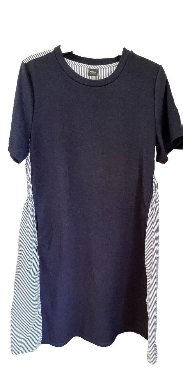 Iora Navy Blue & White Striped Dress Preppy Coastal Short Sleeve Womens XL
